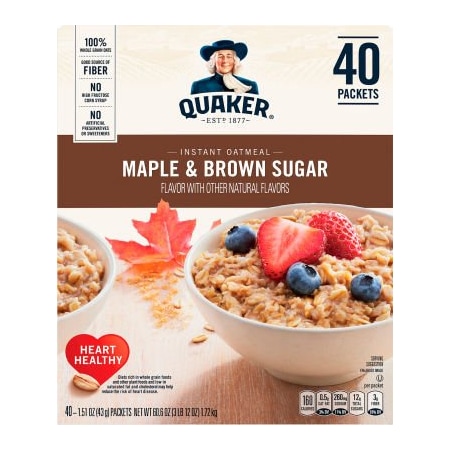 Green Rabbit Holdings QUAKER Instant Oatmeal Maple & Brown Sugar Packets, 40 Count 22000754